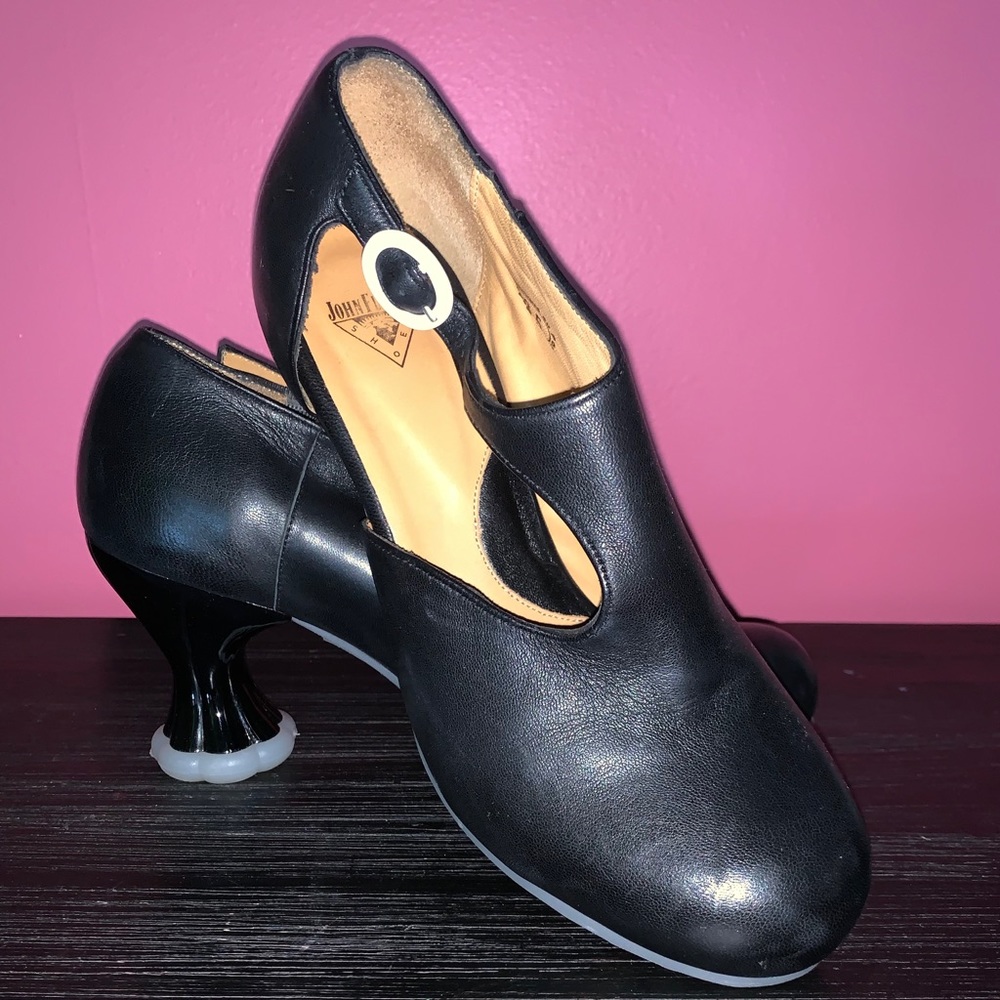 John Fluevog black with white soles Mary Janes.